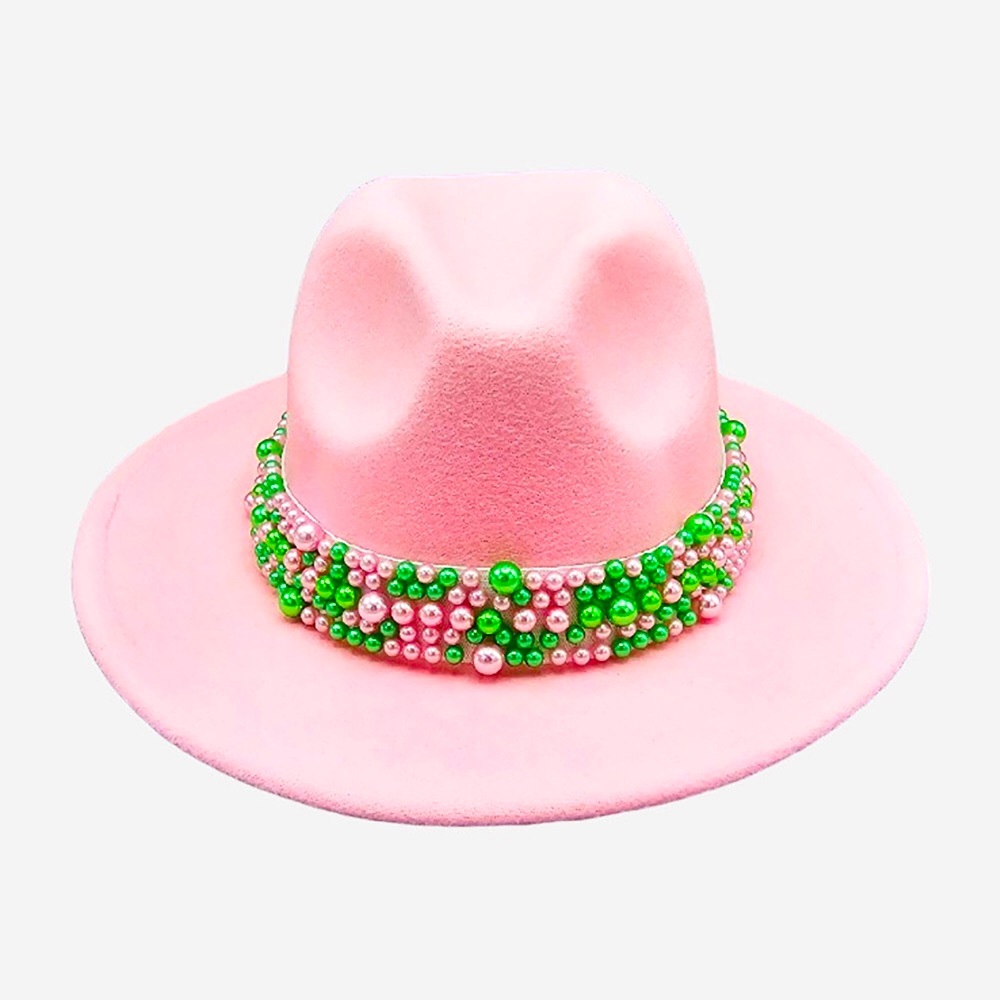 AKA Pink & Green Pearl Wide Brim Fedora Hat